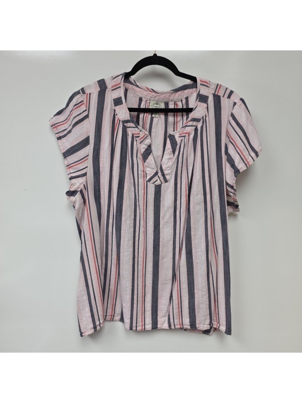 St. John's Bay Shirt Womens 3X Pink Stripe V Neck Cap Sleeve Top Plus Casual